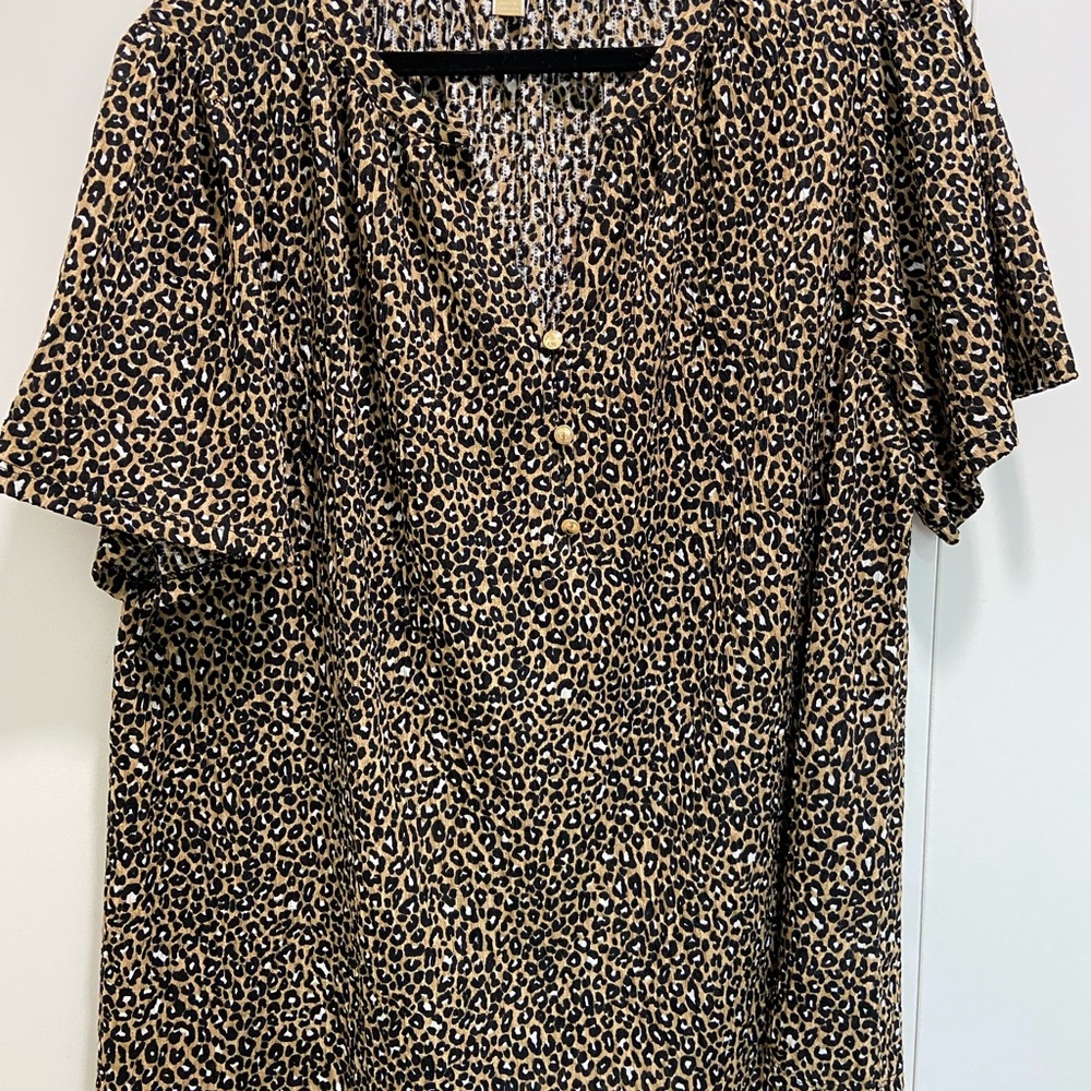 Michael Kors Tan and Black Leopard Print Blouse NWOT